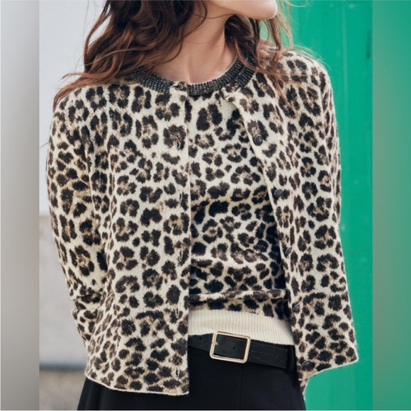 Zara ANIMAL PRINT JEWELED NECKLINE CARDIGAN 9598/157/051 268/0 - Picture 1 of 7